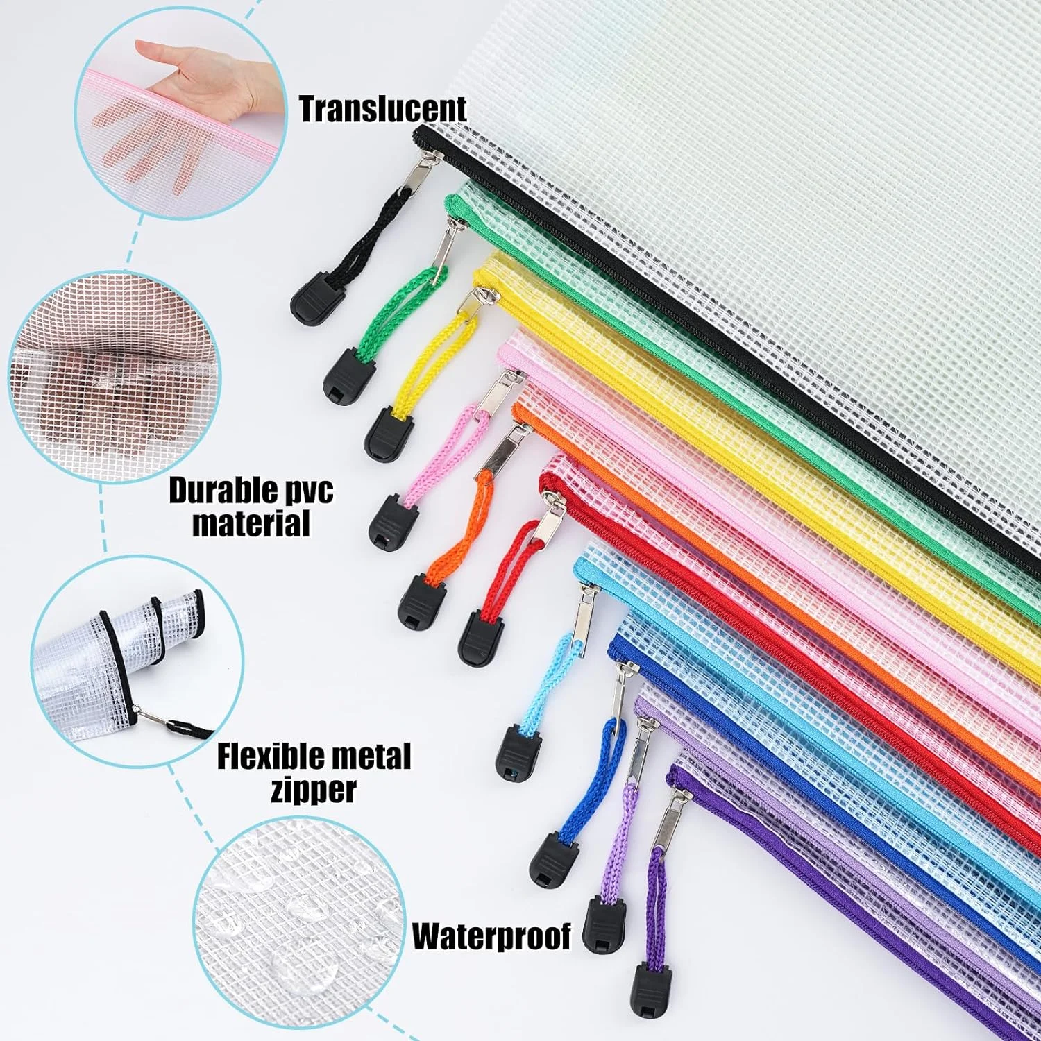 Customized Print Waterproof Pvc Document Bag Transparent Mesh Bags with Zipper A4 Clear File Storage Bag File Pouch for School