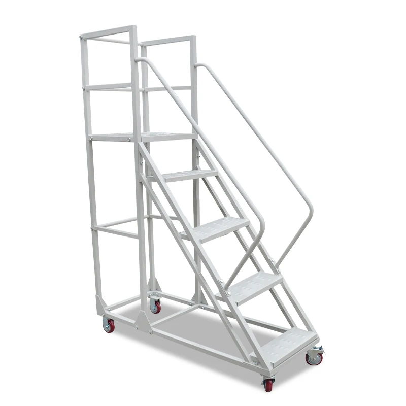 Customized Multi Functional Wheeled Rolling Mobile Safety Step Ladder with Handrail