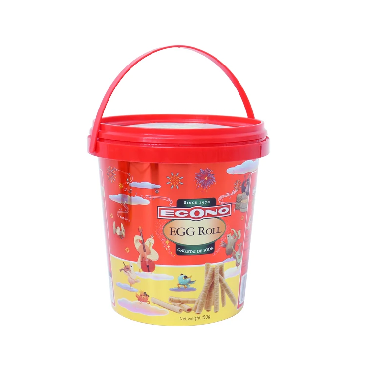 Custom round Printed Logo Color Plastic Bucket with Lid Candy Food Packaging Bucket with Handle for Gasoline or Paint Use