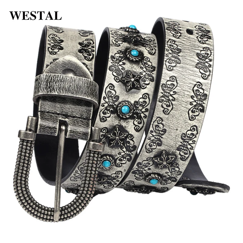 Westal Retro Waist Belts Women Ladies Butterfly Embossed Pin Buckle Leather Womens Belts for Jeans Luxury Belts for Women