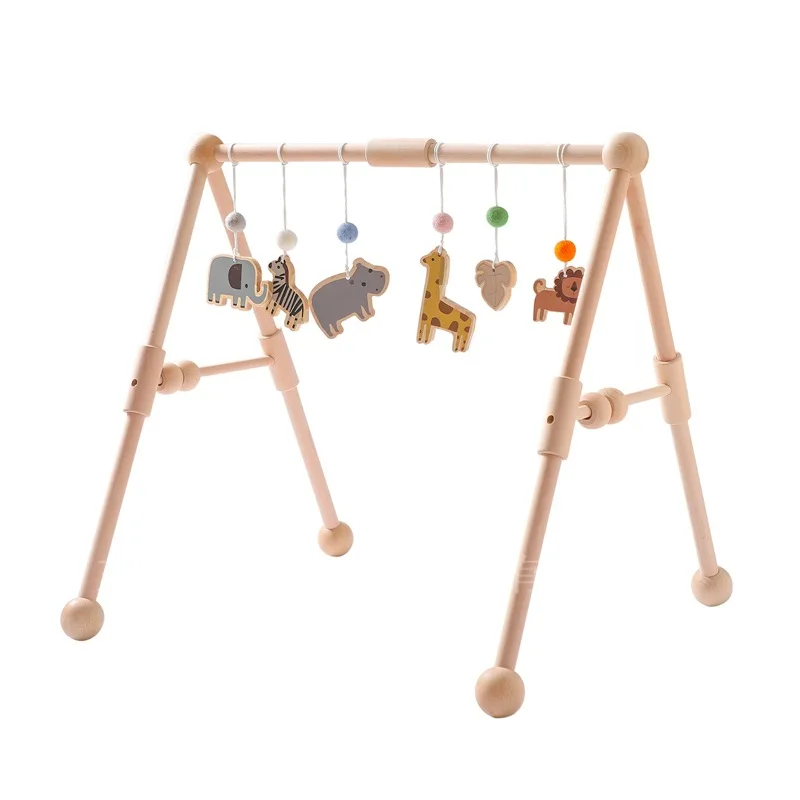 Foldable Wooden Baby Play Gym Frame Activity Center Hanging Bar with Toys