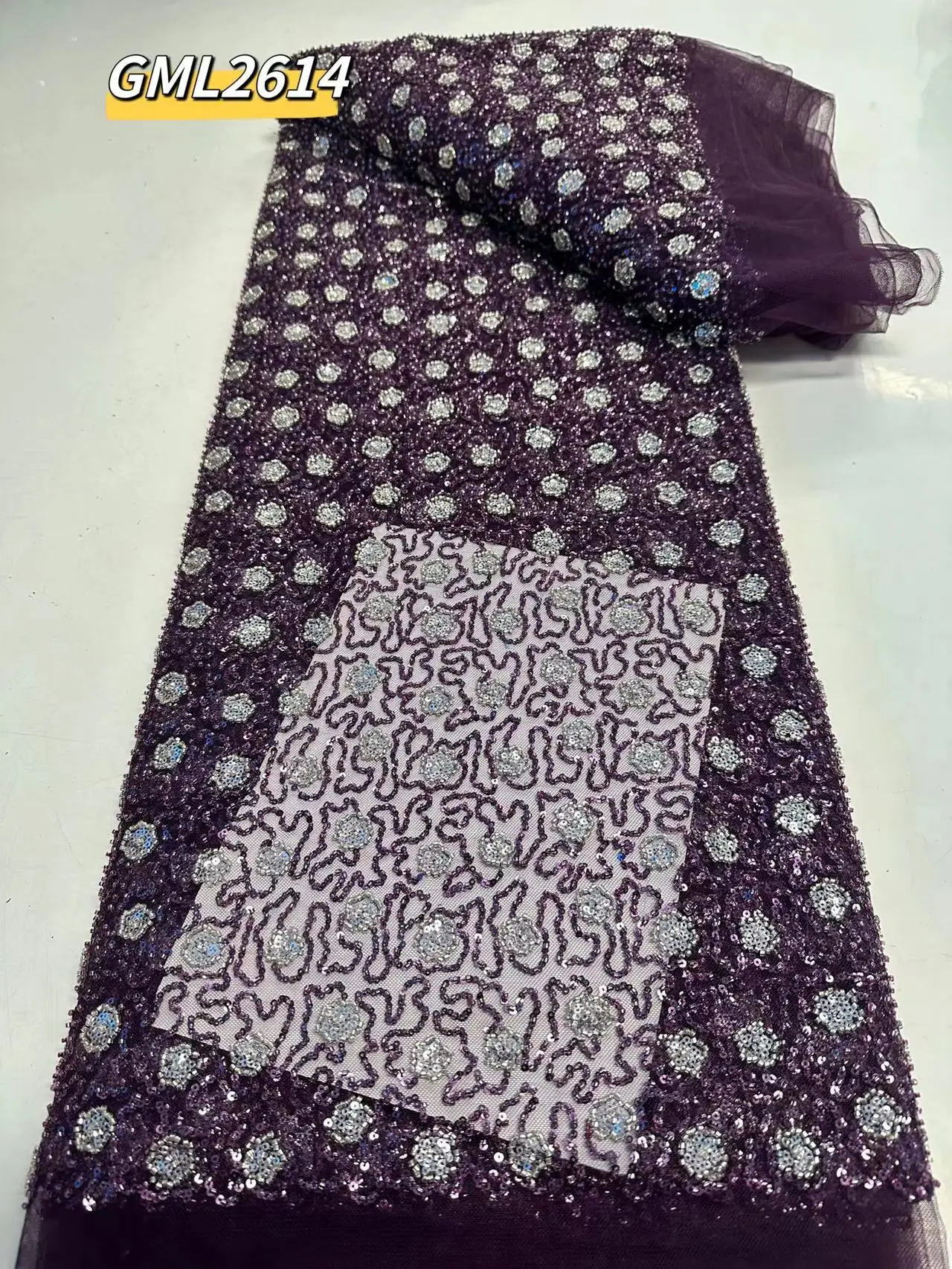 New Products Orange Nigerian Lace Fabric With Sequin Embroidery Beaded Fabric Lace luxury handmade african party Dress wedding