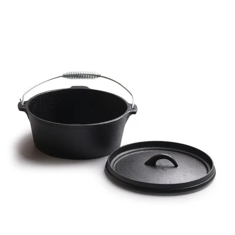 Camping Dutch Oven Pre-Seasoned Cast Iron Pot with Lid for Using on the Stove, Grill, or Over the Campfire with Metal Handle