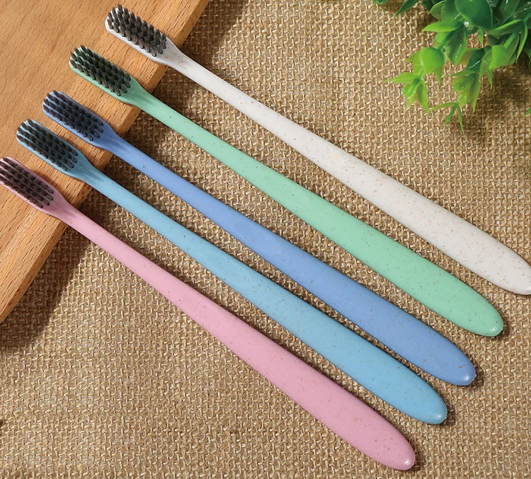 OEM Retail Customized Logo Cheap Home Adult Travel Recycled Plastic Wheat Straw Tooth Brush Toothbrush With Charc