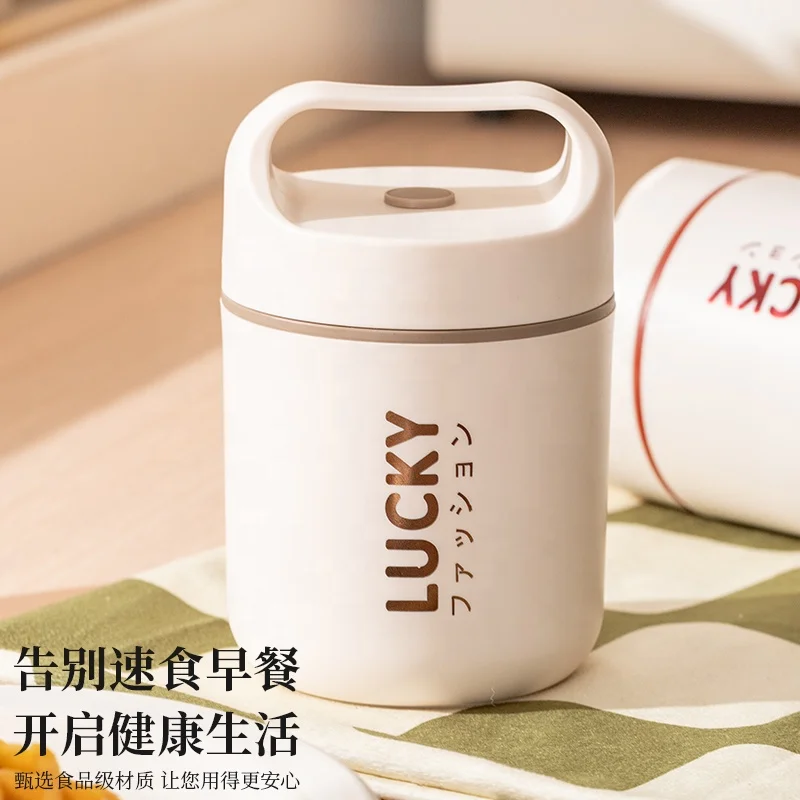 Lucky Lunch Container Stainless steel Vacuum Thermal Bento Lunch Box Soup Containers Wide Mouth 500ml Breakfast cup hot food jar