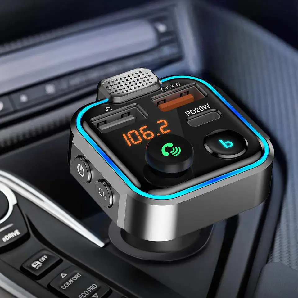 Car hands-free calling QC3.0 dual USB car charger PD18WC car Bluetooth MP3 player FM transmitter