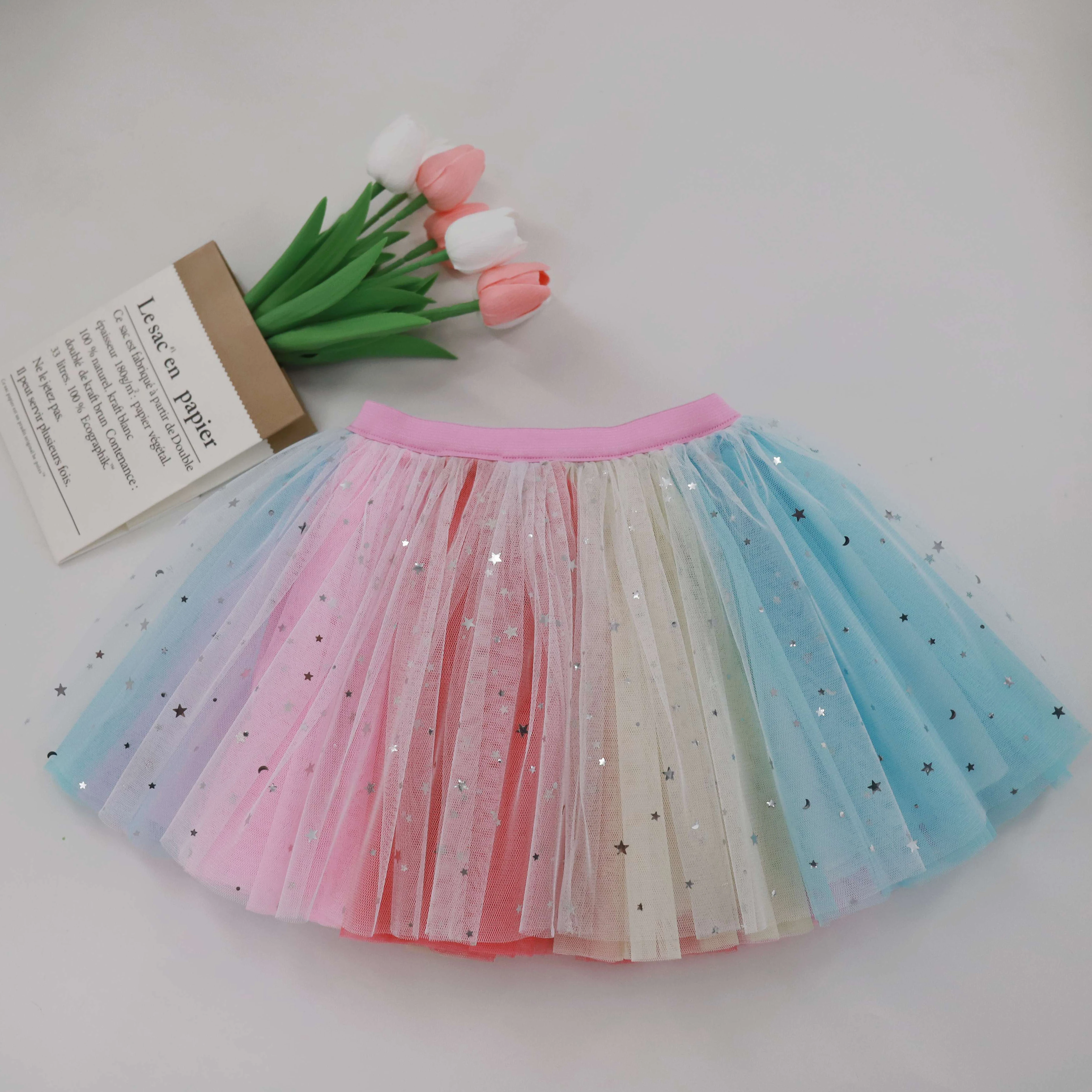 Hot Multicolor Birthday Dance Tulle Rainbow Skirt Baby Girls TUTU Skirts Unique Design Rainbow TuTu Skirt for Baby Girls