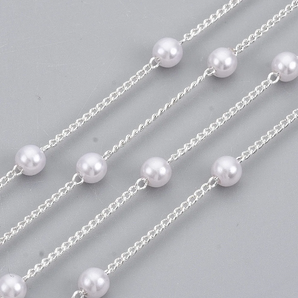 12 meter / roll diy Bracelet Necklace  chain with  White 4mm   ABS Round Bead Twisted Chain Copper Chain