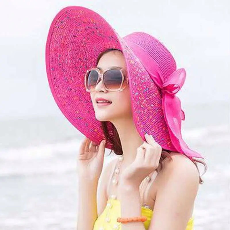 
Fashion Straw Hat Ribbon Big Floppy Brim Visor Hat Summer Beach Visor Cap 