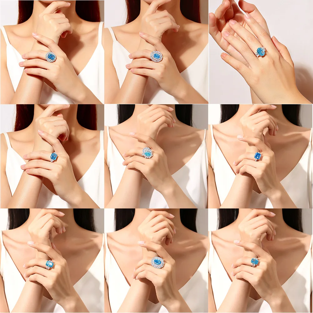 European and American trendy 925 sterling silver high carbon diamond ring luxury ice flower 8A zircon gemstone  ring for women