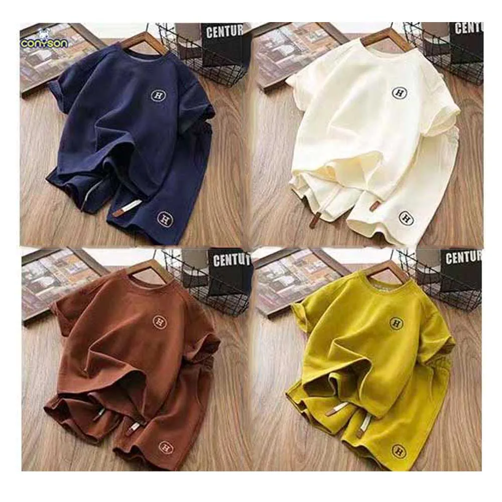 Conyson Baby Girl Waffle Clothes Set Solid O Neck T-shirt and Shorts Suit Children Boy Fashion Top Bottom 2pcs Outfits Tracksuit