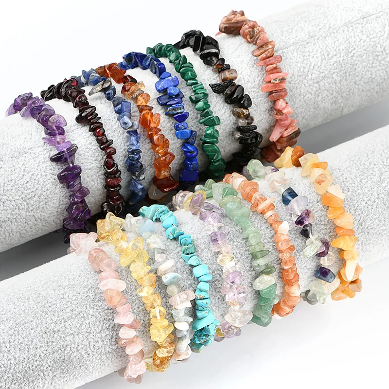 Elastic Healing Irregular Gemstone 7 Colors Chakra Chipped Stone Gravel Chip Bracelets 7.5'