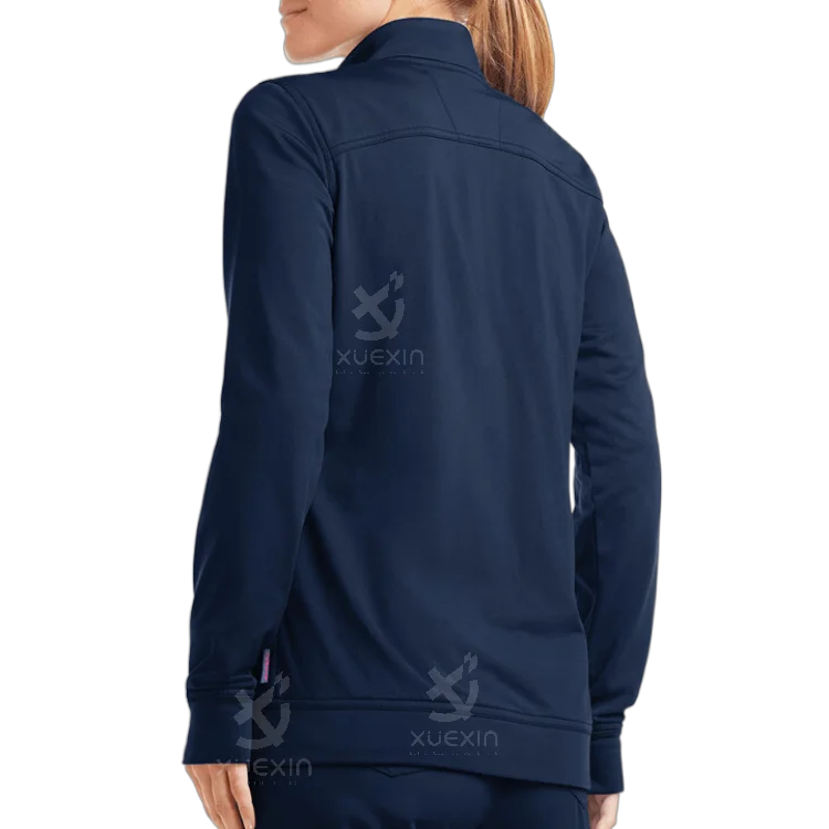 Fashion design collar scrub top front zipper scrub tops unifome mdico scrub suit jacket stretch