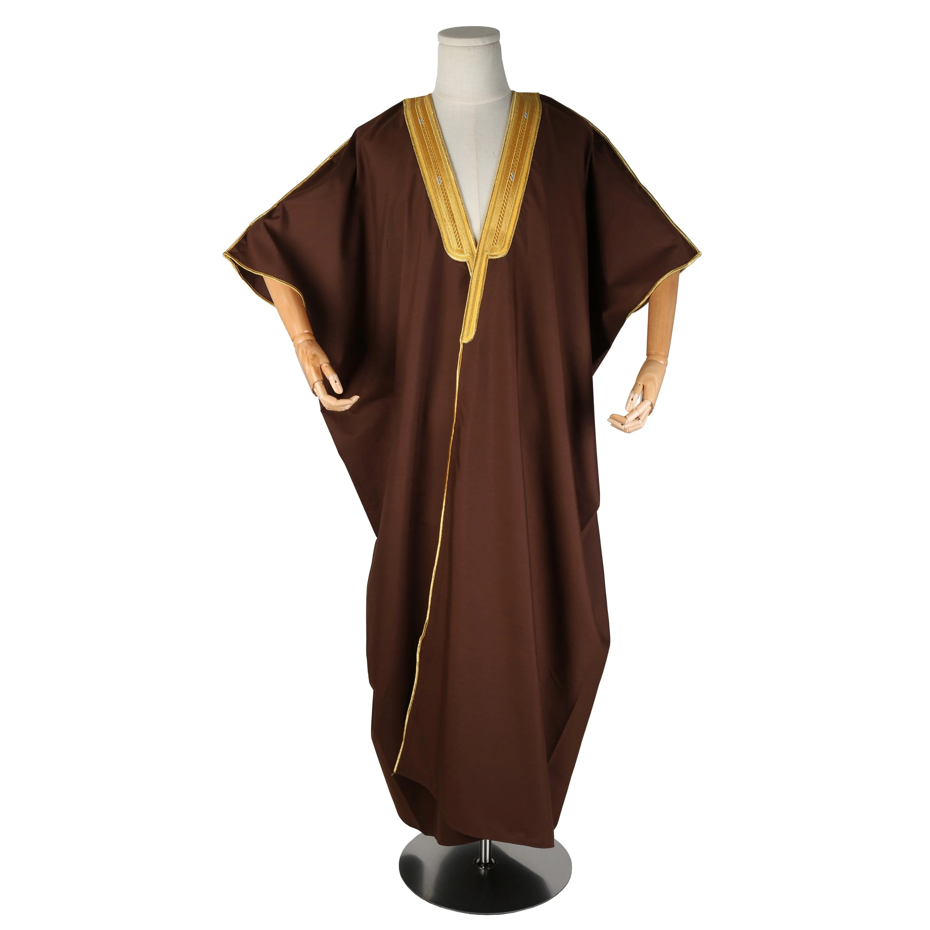 Gold Embroidered Muslim Imam Thobe Kaftan Desert Jubah Abaya Jalabya Ethnic Qamis Islamic Sheikh Khaleeji Bisht Cloak Arab Dress