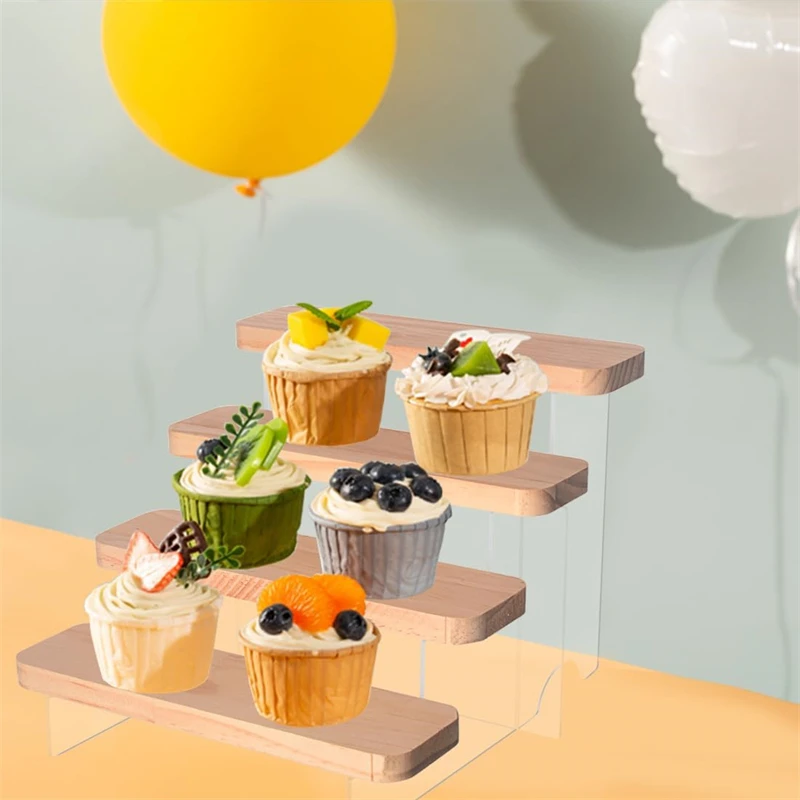 Acrylic Riser Display Shelf Wood Acrylic Perfume Stand Organizer 4 Tier Perfume Organizer Tiered Countertop for Display Decor