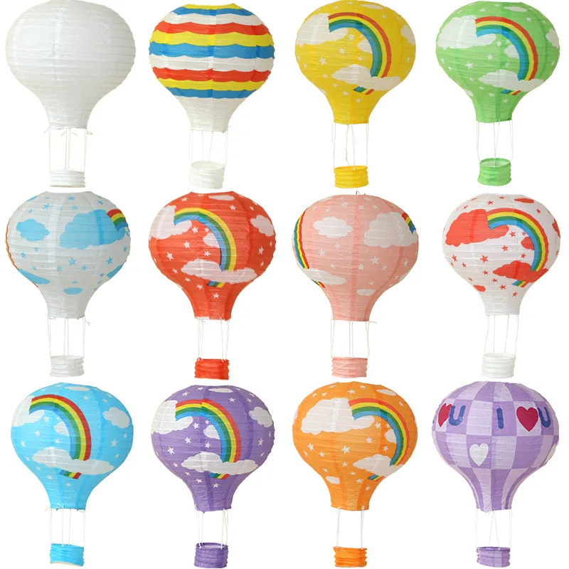 Reusable Hanging Paper Lanterns Rainbow Hot Air Balloon Paper Lantern Chinese Party Ball Lamp Decor Birthday Wedding Supplies