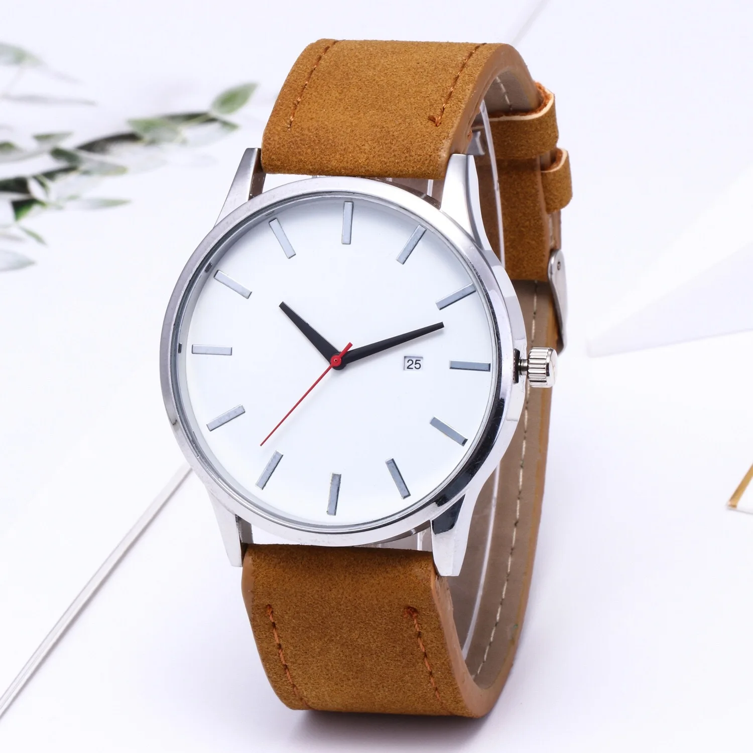 new design  Hot sell Leather Band Metallic Quartz Twist Platinum luxury men Quartz Watches for boys