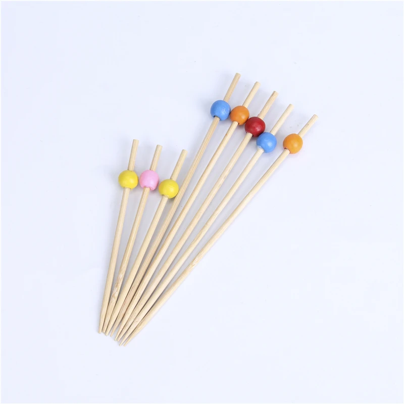Hot selling customized disposable bead decoration bamboo fruit toothpicks for party