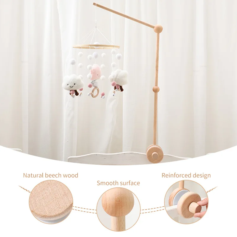 Hot Selling Little Kids Bed Mobile Hanging Rattles Nursery Wooden Crib Bell Bracket Hanging Rod Crib Mobile for Baby