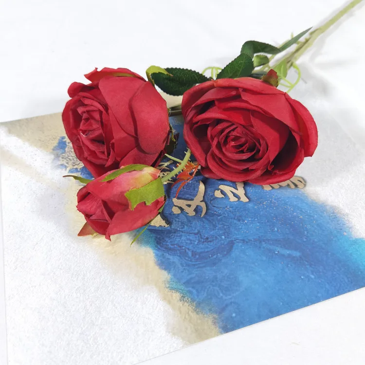 Rose Flowers Silk Rose Flower Artificial Home Wedding Top Seller 3 Head Rose Artificial Flower