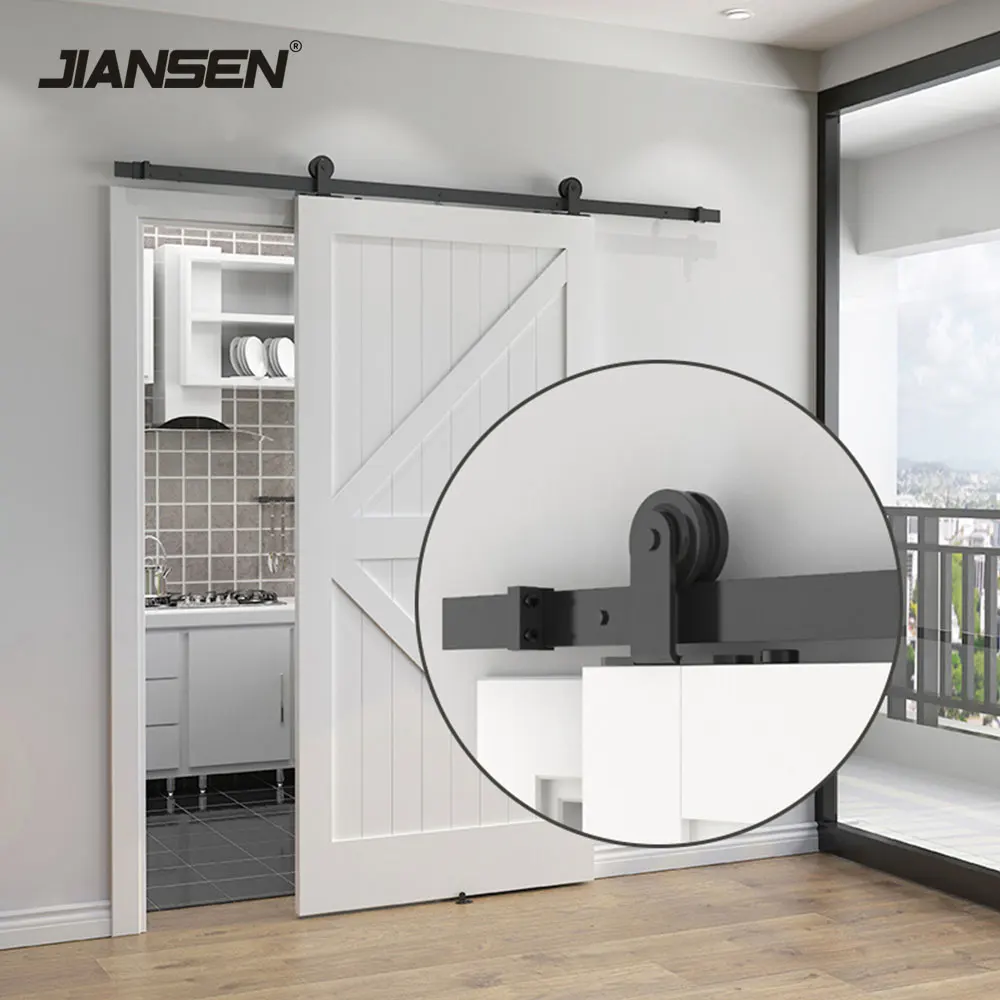 Wholesale Customization 5-16ft  Top Mount Barn Door Hardware Black Carbon Steel Sliding Barn Door Hardware Kits With Bedroom