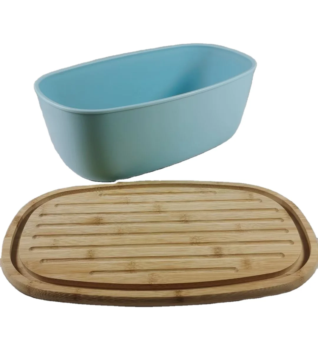 Factory price rectangular food grade plastic storage bread box with bamboo lid