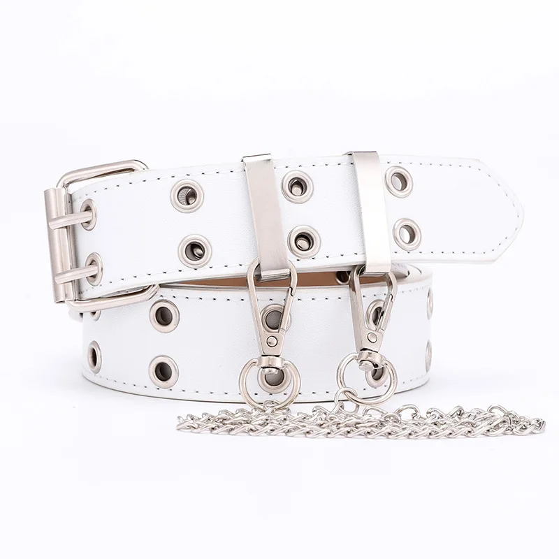 Factory Fashion metal hole and chain lady PU belt for women