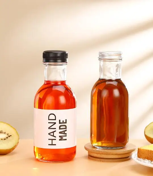 New Design 12oz 16oz  Cylinder Glass Bottles with Screw Aluminum Plastic Lid for Beverage Soy Chili Sauce