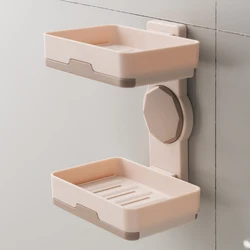 Bathroom punch free wall mounted double layer sponge drain rack dish plastic soap holder