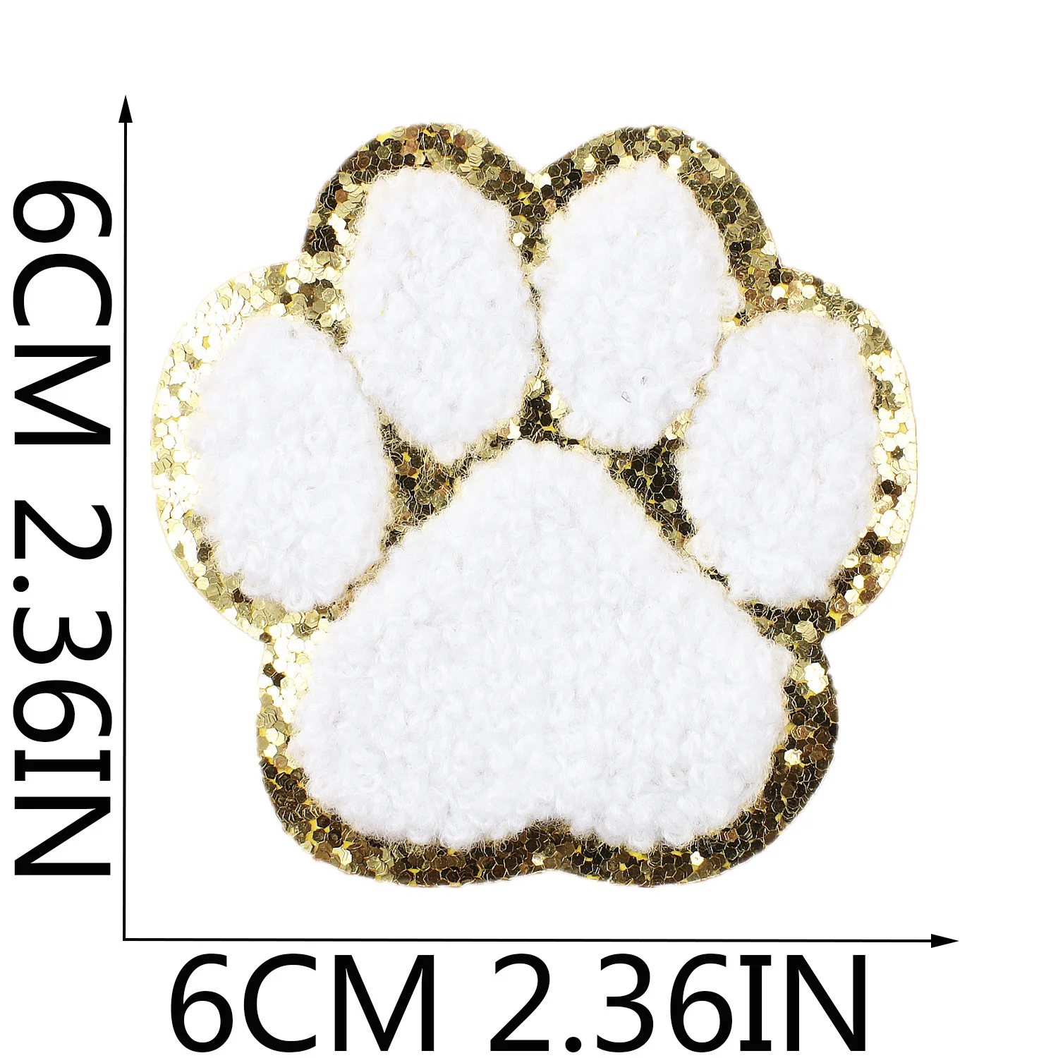 New Design Iron-On Glitter/Sliver Edge Chenille Paw Patch Colorful White Black Leather Clothing Hats Shirts Accessories Badges