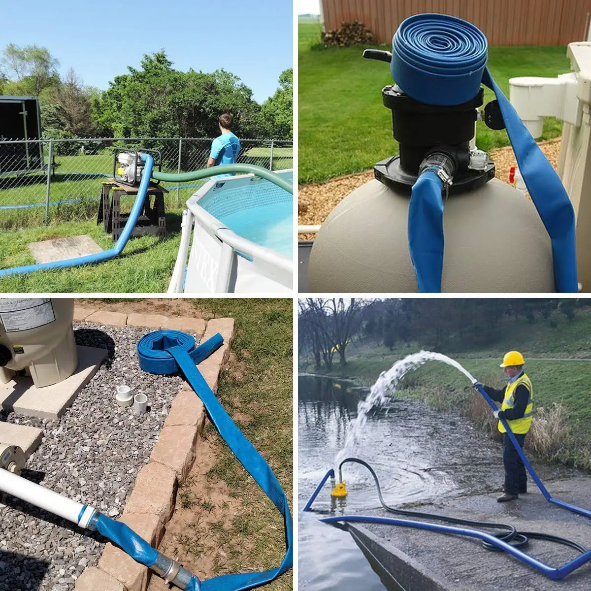  Swimming Pool Backwash Hose Heavy Duty Reinforced Blue PVC Flat Lay Agricultural