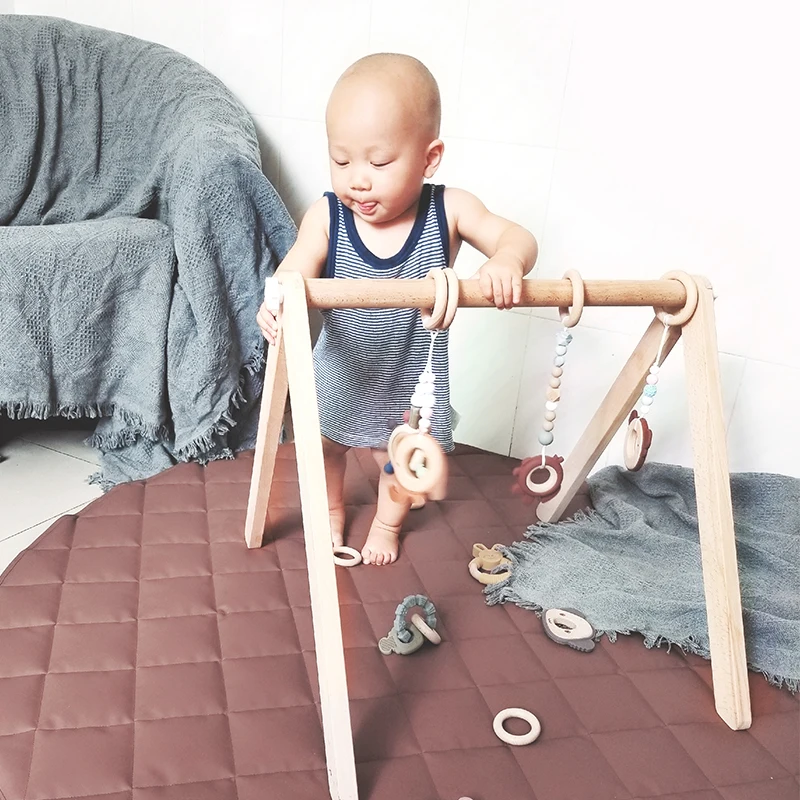 Foldable Wooden Baby Play Gym Frame Activity Mat Gym With Wooden Baby Teething Toys Montessori Nordic Baby Gym