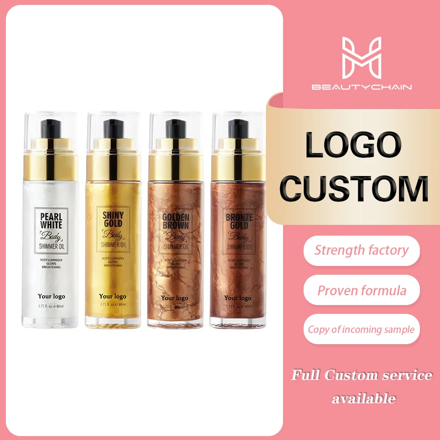 MLM Custom Makeup Logo Custom Vegan Golden Face Body Glow Shimmering Oil Liquid Highlighter Spray Liquid body face highlighter