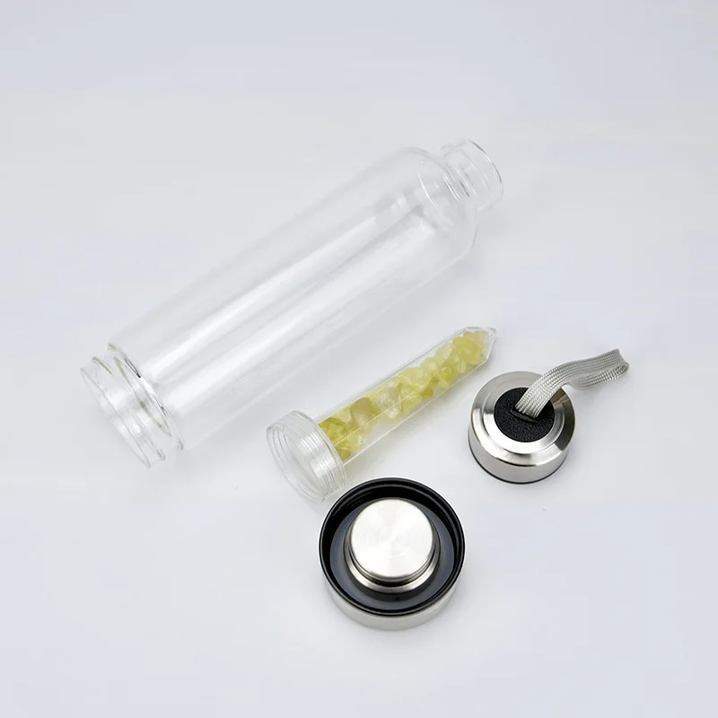Crystal Water Bottle Water Bottle With Gemstone Center Crystal Bottle With Natural Crystal Point Plastic Post