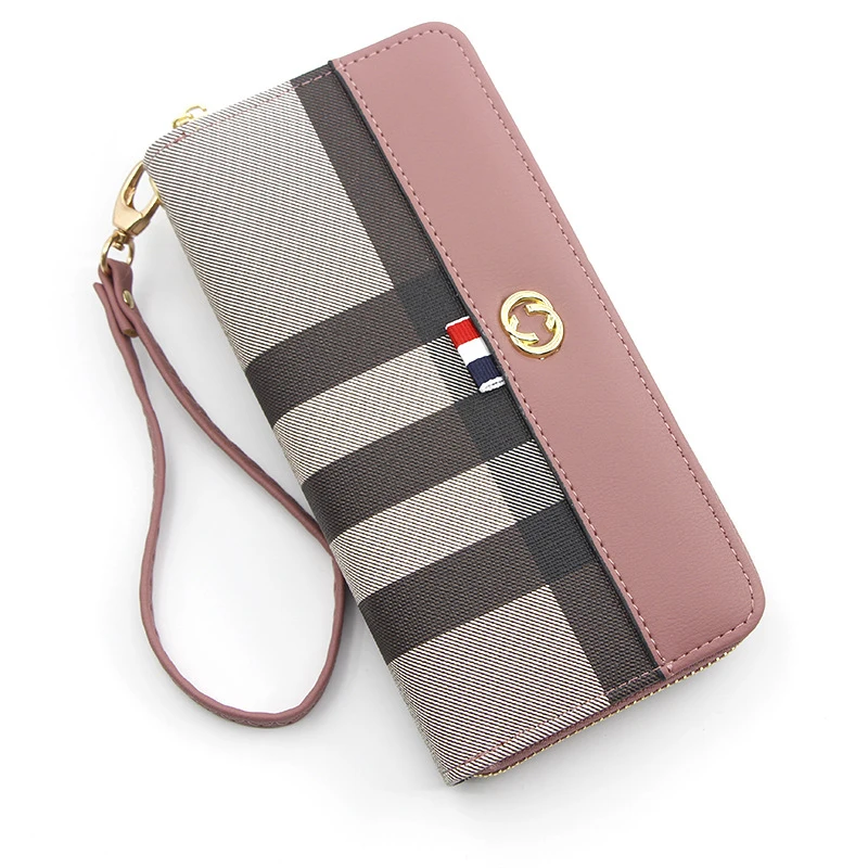 JF2036 Стильный женский кошелек ручной работы из кожи в клетку с ремешком на запястье
