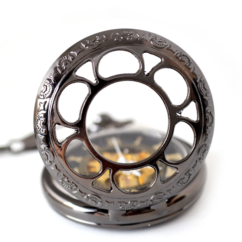 
black sublimation skeleton pocket watch mechanical 
