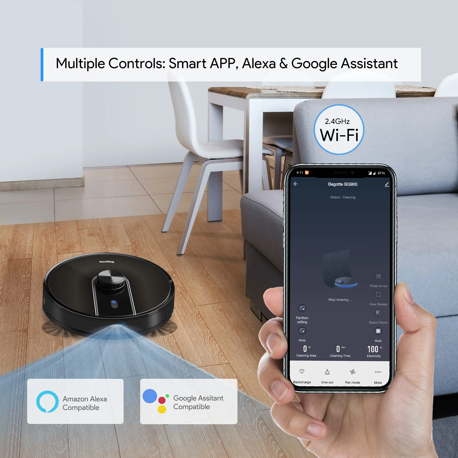 
Bagotte BG900 4in1 Industial Lidar Wifi Autonomous Automatic Sweeping Cleaning Machine Robot Vacuum with Alexa 