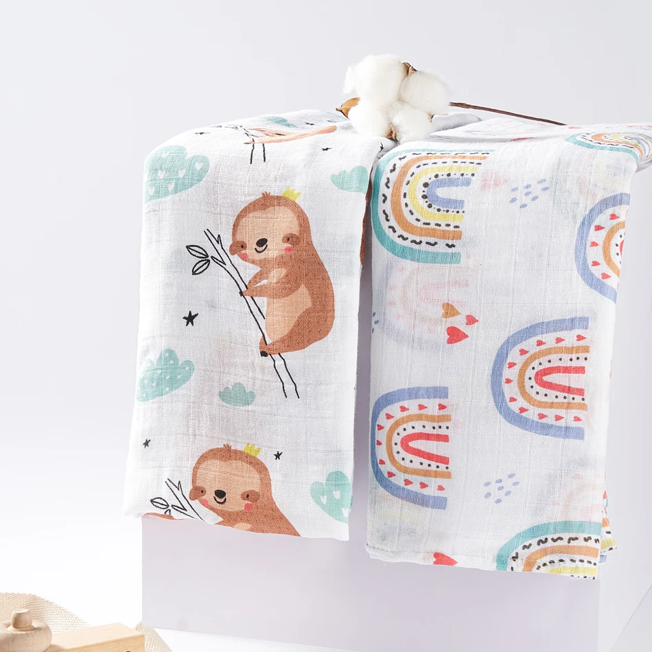 Happyflute Rainbow Island 70%bamboo 30% cotton Baby Blankets Soft Newborn Muslin Swaddles In Stock