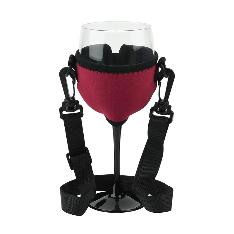 Wine Glass Insulator Drink Holder Neoprene Sleeve with Adjustable Neck Strap For Wine Walk