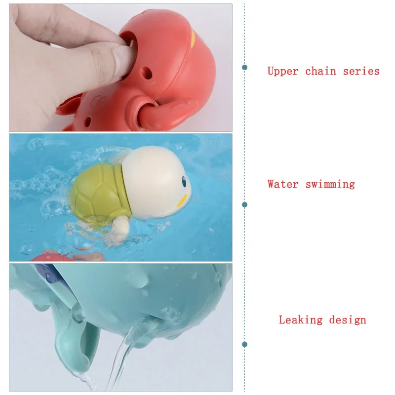 The baby bathes and plays with the water Little turtle clockwork toy