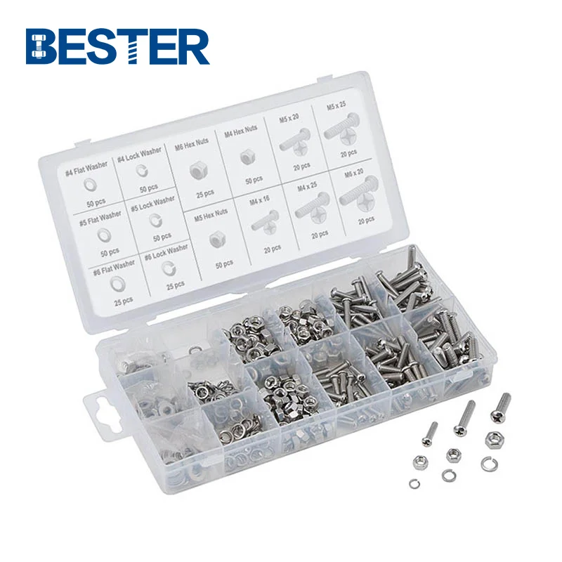 Fasteners stainless steel 100pcs 1000 piece nuts and bolts assortment kit