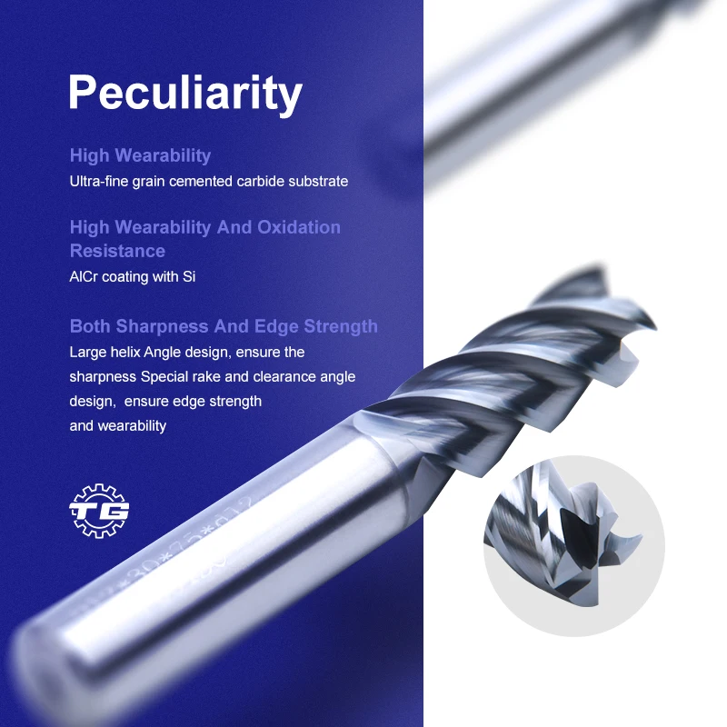 Tg endll steel General machining endmill For Stainless Steel Hardened  Steel AlCrSiN Coating 4 Flute Flat Endmill