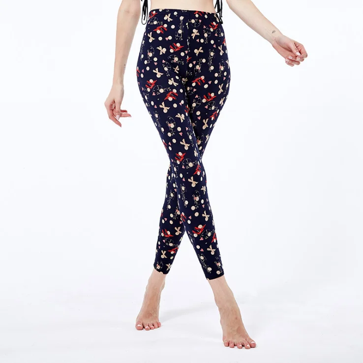 
Fashion Europe and America bow print large size loose sanding print sexy leggings for women 