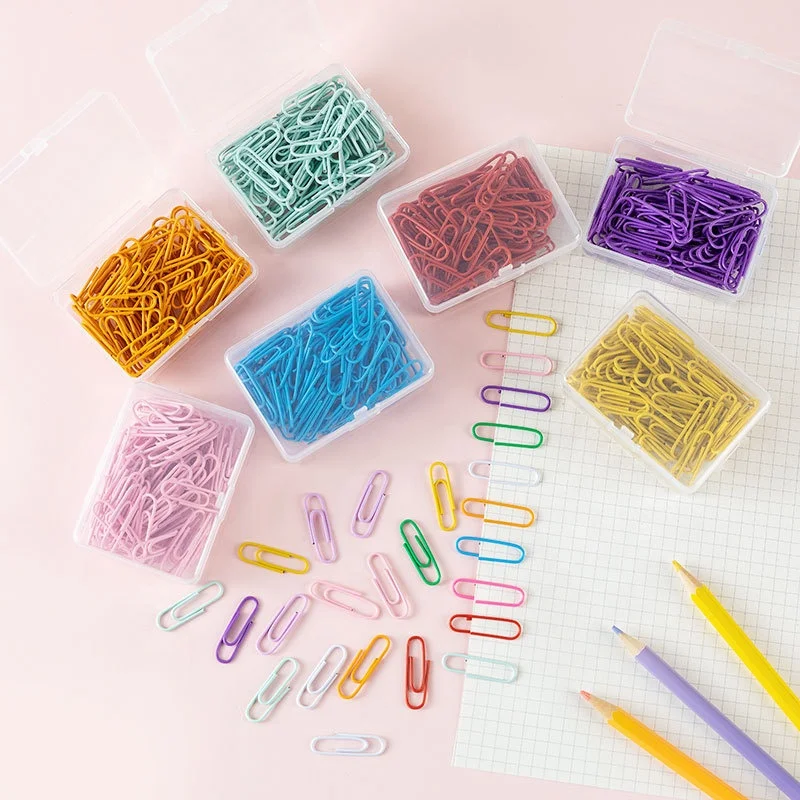 Hot Selling Colored Paper Clips Plastic Metal Paper Clips Office School Stationery Clips 28MM Various Colors