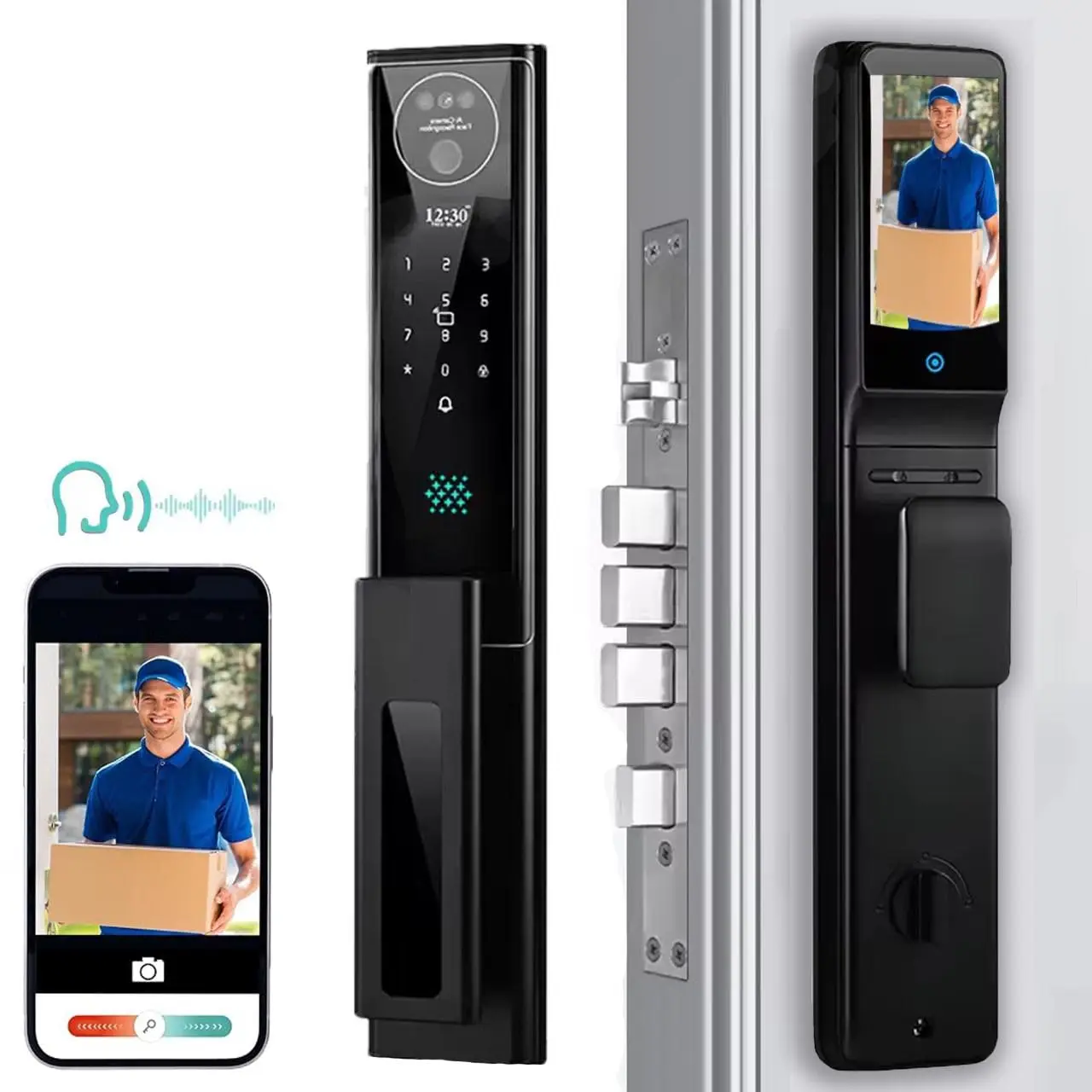 3D Face Recognition Smart Door Lock,WiFi Door Locks with Camera Keyless Smart Mortise Lock for Front Door Video Doorbell