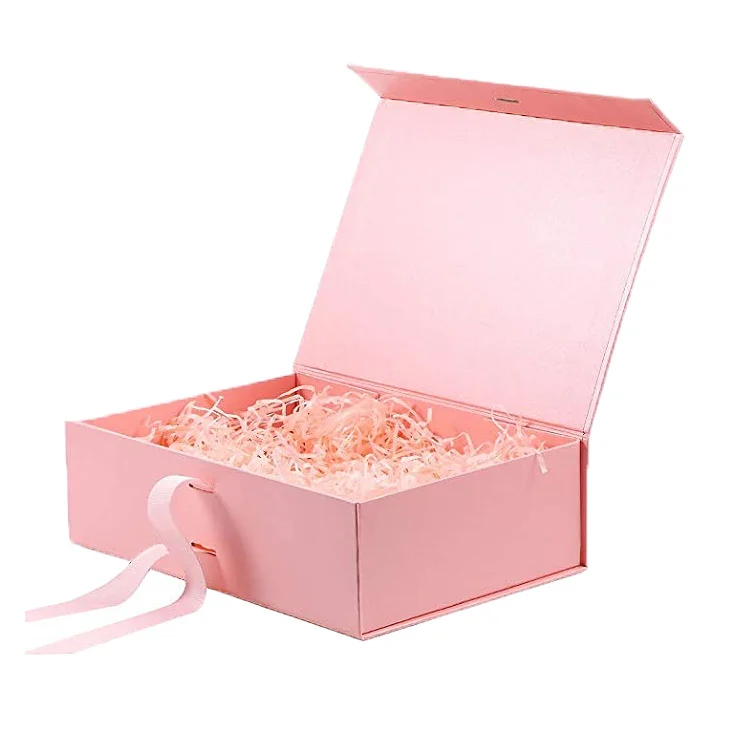 Free Design Custom Folding Magnetic Luxury Cardboard Paper Packaging Boxes For Gift Sets With Ribbon Bow