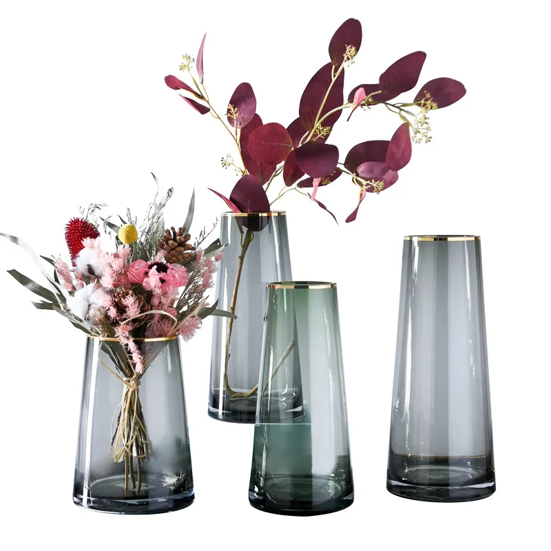 new fashion modern green glass flower vase,custom pure color glass vase home decor