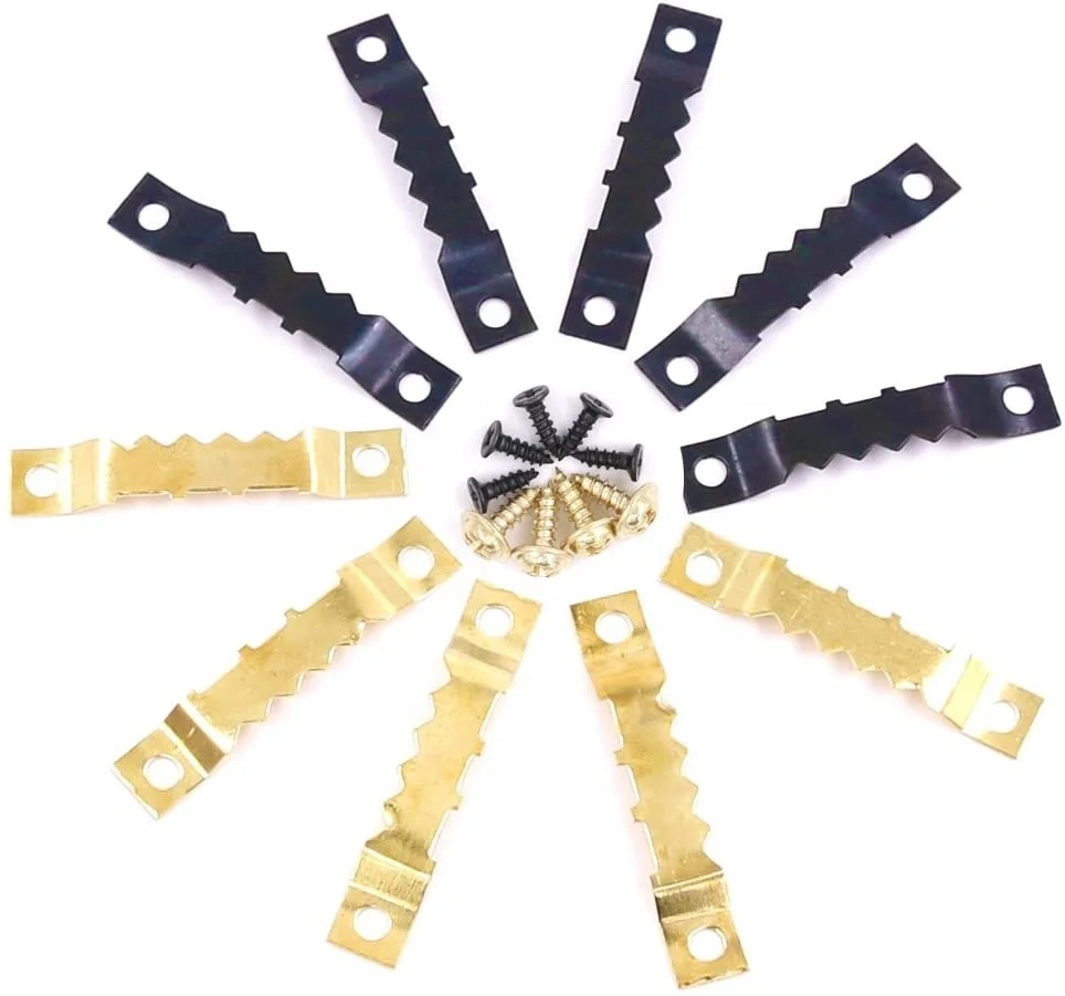 Heavy Duty Sawtooth Picture Hangers Frame Hanging Hangers Double Hole with Screws - 2 Colors, Golden and Black