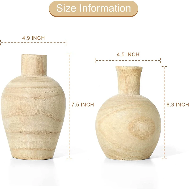 High quality Farmhouse Set 2 Wooden Vase Makes Stunning Decorative Vases for Home Decor Living Room