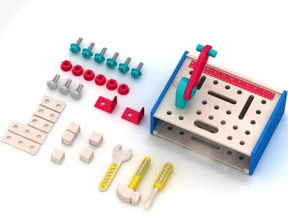 33pcs Wooden tools toy tabletop workbench pretend game
